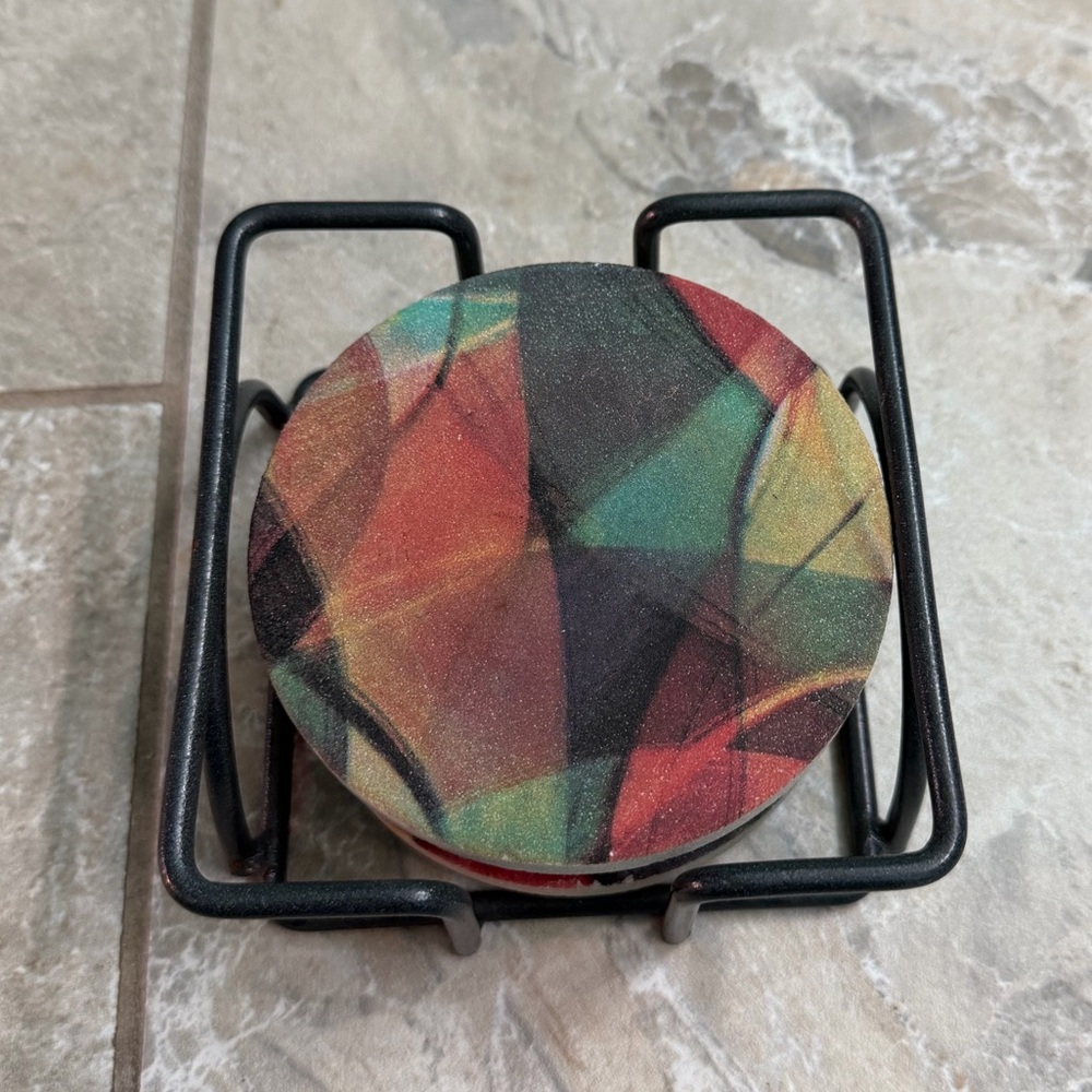 Multicolor Abstract Stone Coasters - Picture 2 of 4